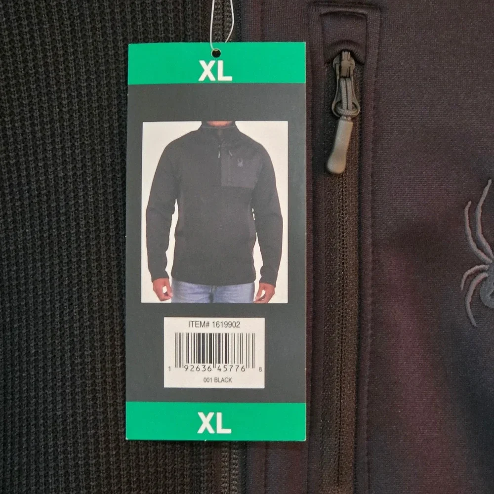 Spyder Quarter Zip Pullover Mens XL Black‎ NWT Waffle Knit Fleece 1619902